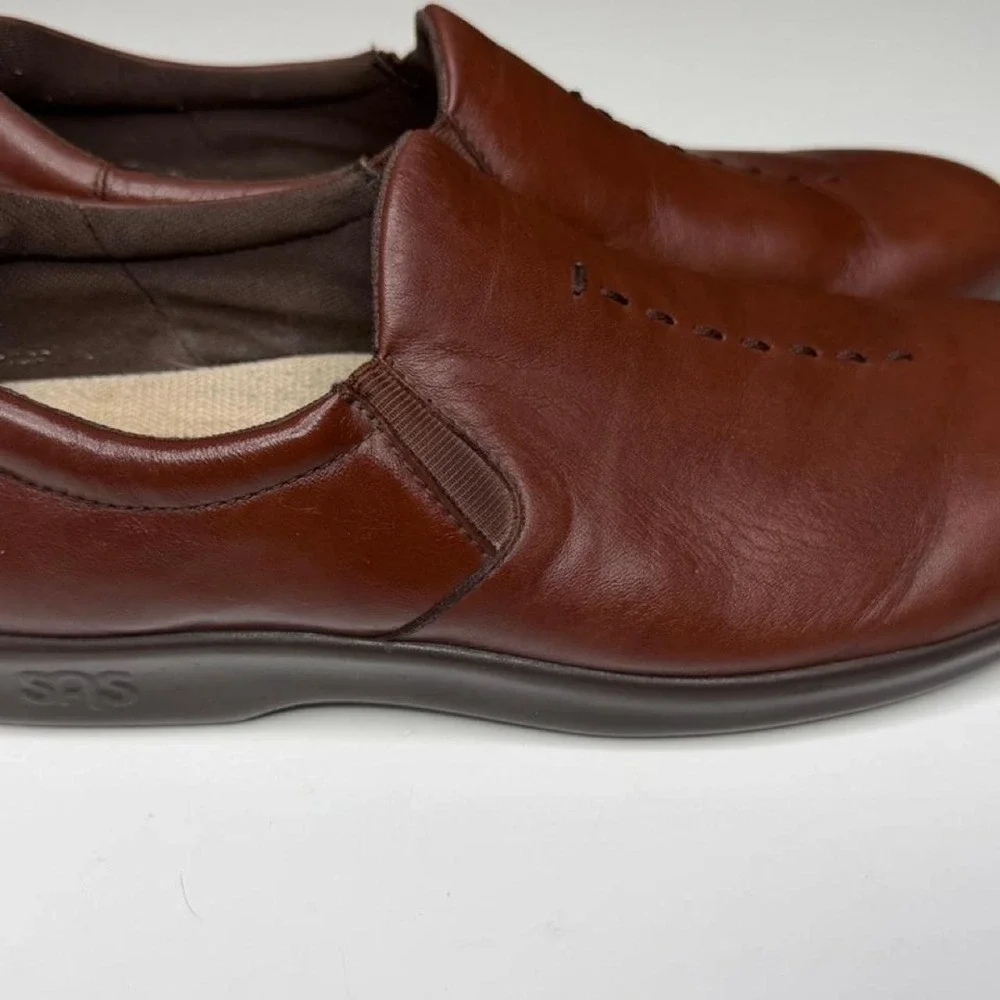 SAS Brown Leather Comfort Slip-On Loafers Granny core